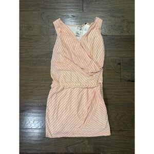 NWT MSSP Max Studio Peach Ivory Striped Wrap Mini Dress‎ XS 2D06K50